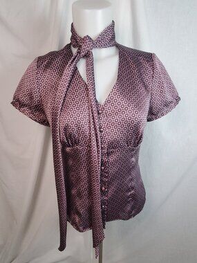 Ann Taylor Loft Petite Women's Purple button up with attached necktie. Size 4P